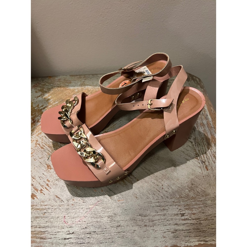 Madden Girl Pink Patent Platform Sandals Gold Chain Block Heel Women Size 11